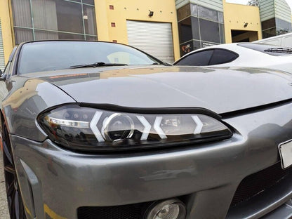 Black LED 3D DRL Projector Headlights & LED Indicators Fit For Nissan S15 200sx Silvia 1999-2002