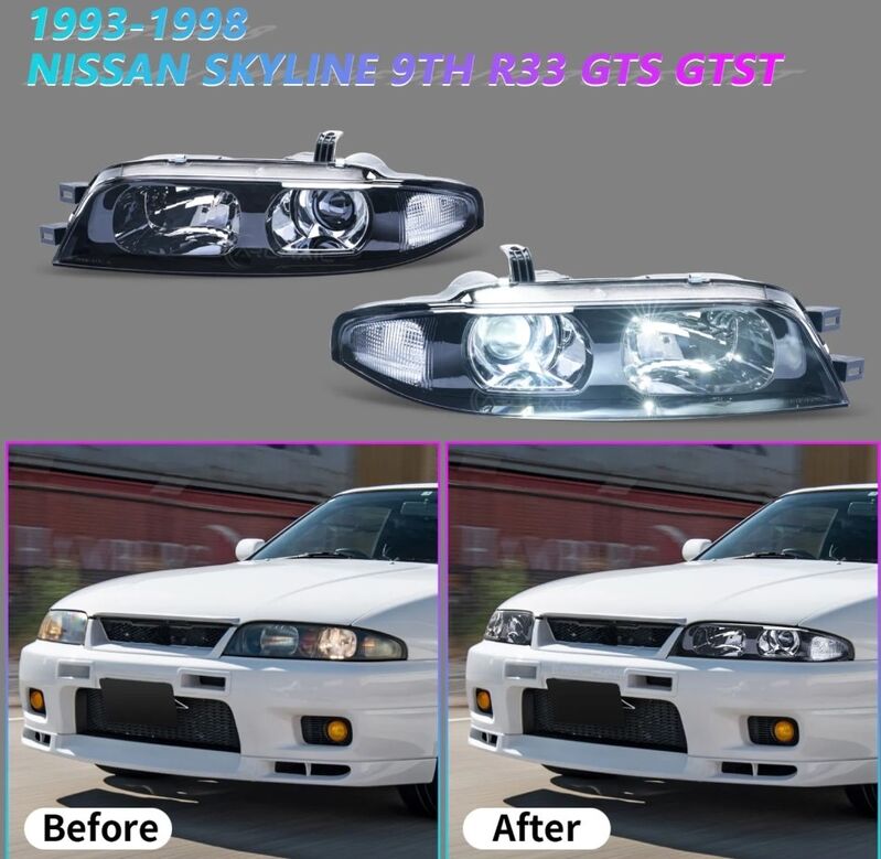 JDM Black OE Projector Headlights Fit For Nissan Skyline R33 GTR GTS25 GTS Series 1&3