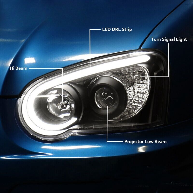 Black 3D LED Angle Eyes Projector Headlights Fit For Subaru Impreza WRX STI GD 2003-2005