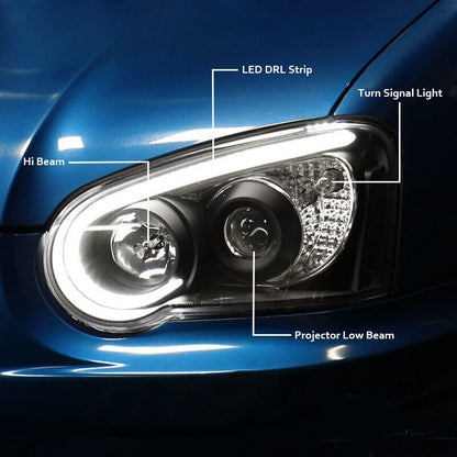 Black 3D LED Angle Eyes Projector Headlights Fit For Subaru Impreza WRX STI GD 2003-2005