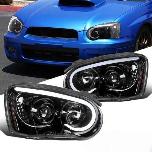 Black 3D LED Angle Eyes Projector Headlights Fit For Subaru Impreza WRX STI GD 2003-2005