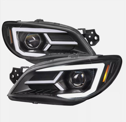 Black LED 3D DRL Sequential Projector Headlights Fit For Subaru Impreza WRX Hawkeye GD 2005-2007