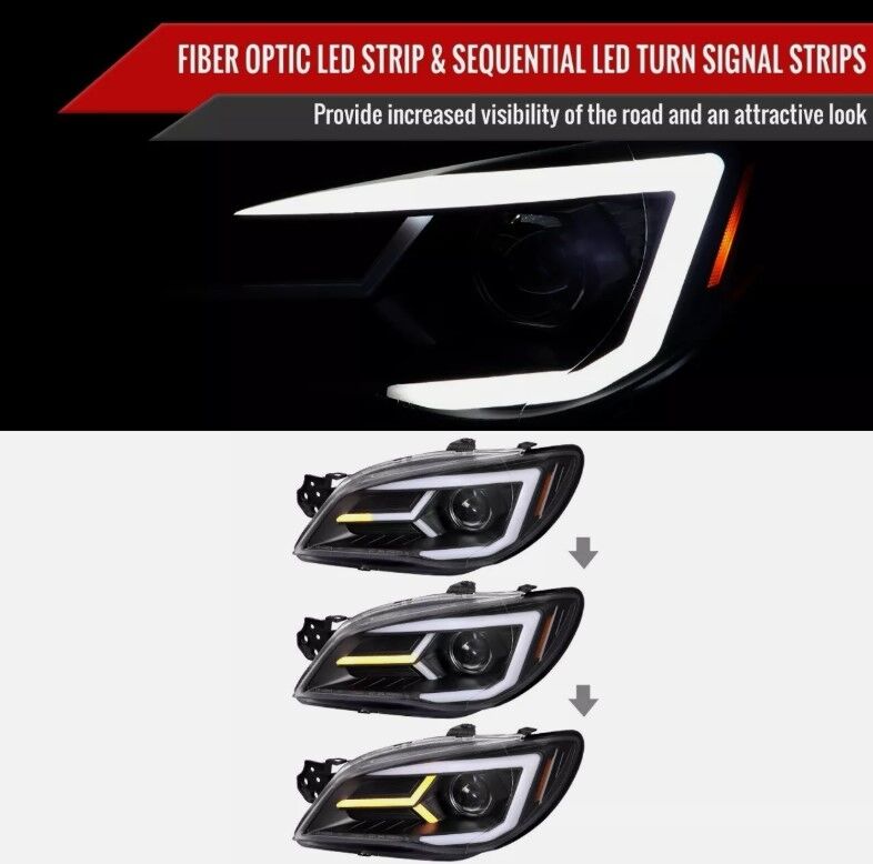 Black LED 3D DRL Sequential Projector Headlights Fit For Subaru Impreza WRX Hawkeye GD 2005-2007