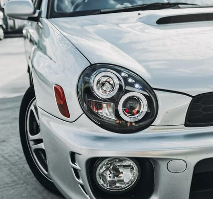 Black LED Angel Eyes Projector Headlights Fit For Subaru Impreza WRX STI GD 2000-2002