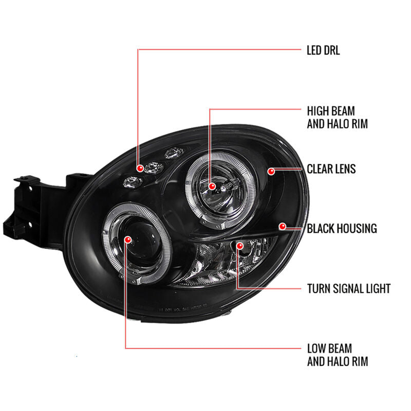 Black LED Angel Eyes Projector Headlights Fit For Subaru Impreza WRX STI GD 2000-2002