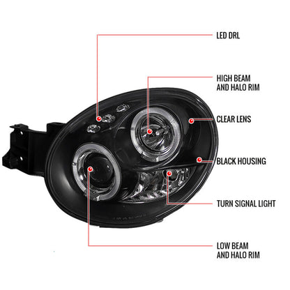 Black LED Angel Eyes Projector Headlights Fit For Subaru Impreza WRX STI GD 2000-2002