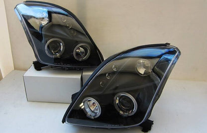 Black LED Angel Eyes Projector Headlights Fit For Suzuki Swift Sport 2004-2010