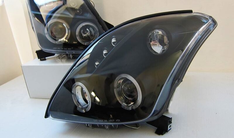Black LED Angel Eyes Projector Headlights Fit For Suzuki Swift Sport 2004-2010