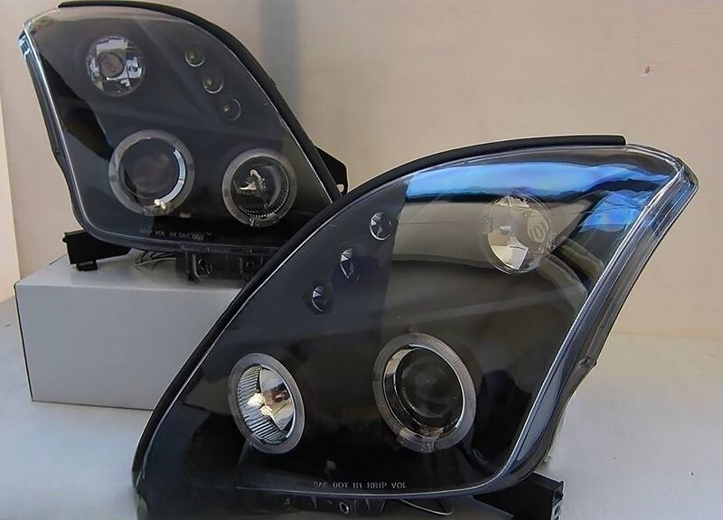 Black LED Angel Eyes Projector Headlights Fit For Suzuki Swift Sport 2004-2010