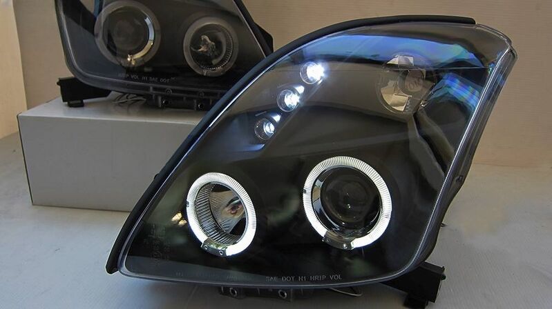 Black LED Angel Eyes Projector Headlights Fit For Suzuki Swift Sport 2004-2010