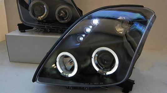 Black LED Angel Eyes Projector Headlights Fit For Suzuki Swift Sport 2004-2010