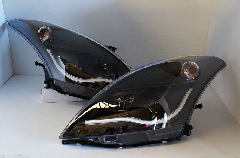 Black LED DRL Angel Eye Projector Headlights Fit For Suzuki Swift 2011-2016