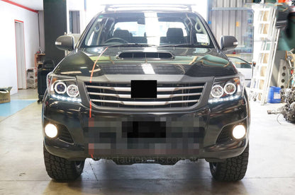Black DRL LED Angel-Eyes Projector Headlights Fit For Toyota Hilux SR5 2011-2014