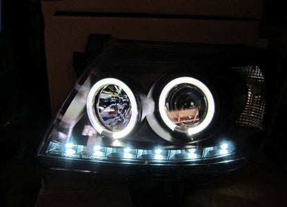 Black DRL LED Angel-Eyes Projector Headlights Fit For Toyota Hilux SR5 2011-2014