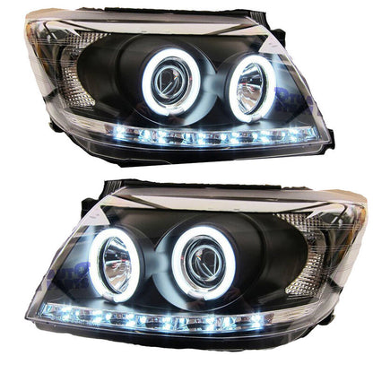 Black DRL LED Angel-Eyes Projector Headlights Fit For Toyota Hilux SR5 2011-2014