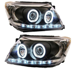 Black DRL LED Angel-Eyes Projector Headlights Fit For Toyota Hilux SR5 2011-2014