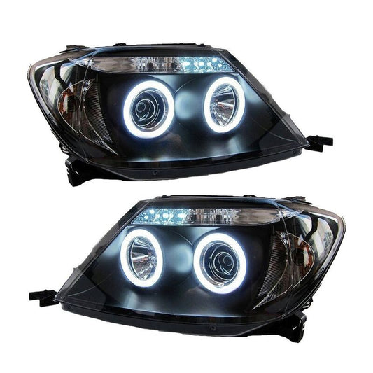 Black LED Halo Projector Headlights Fit For Toyota Hilux SR5 2005-2010