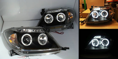 Black LED Halo Projector Headlights Fit For Toyota Hilux SR5 2005-2010
