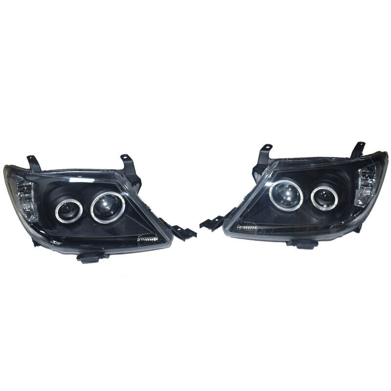 Smoke LED Headlights DRL HALO Projector Angel Eyes Fit For Toyota Hilux 2005-2011 Pair