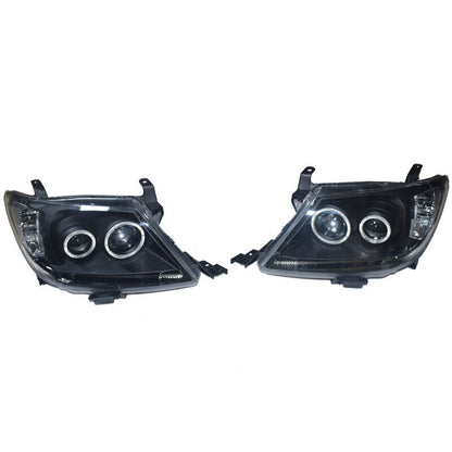 Smoke LED Headlights DRL HALO Projector Angel Eyes Fit For Toyota Hilux 2005-2011 Pair
