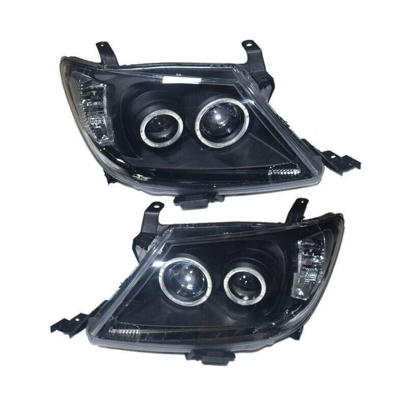 Smoke LED Headlights DRL HALO Projector Angel Eyes Fit For Toyota Hilux 2005-2011 Pair