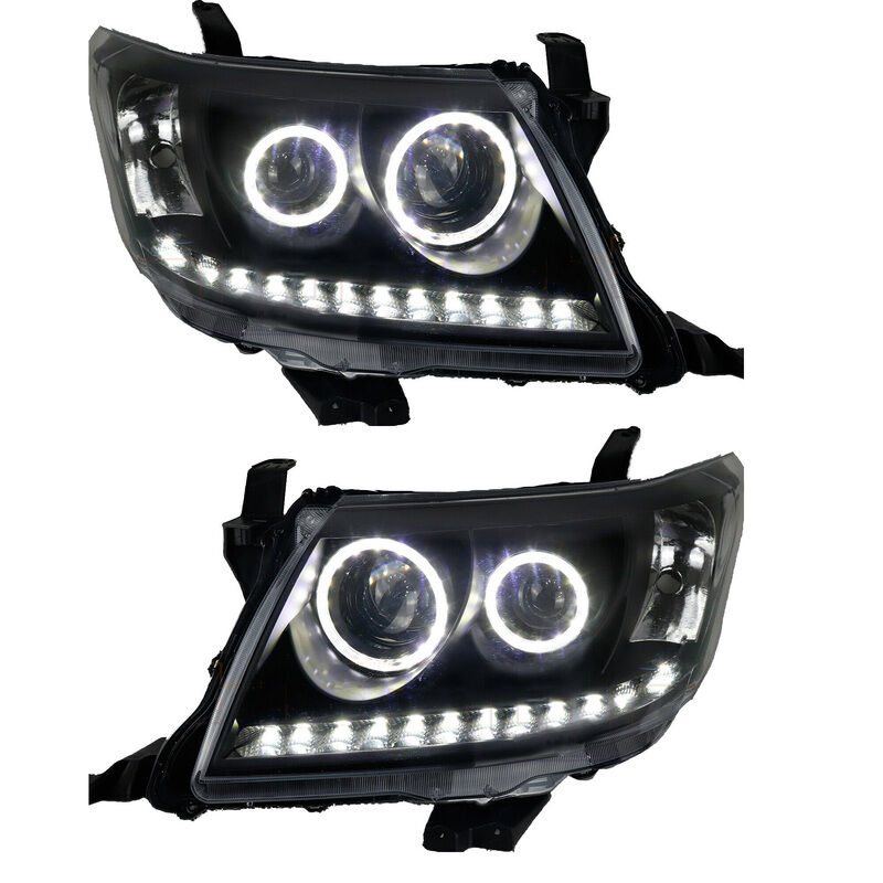 Pair Smoke LED Headlights DRL HALO Projector Angel Eyes Fit For Toyota Hilux VIGO 2011-2015