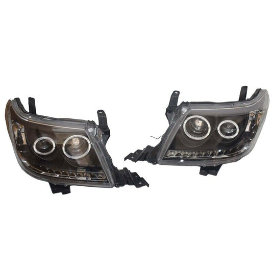 Pair Smoke LED Headlights DRL HALO Projector Angel Eyes Fit For Toyota Hilux VIGO 2011-2015