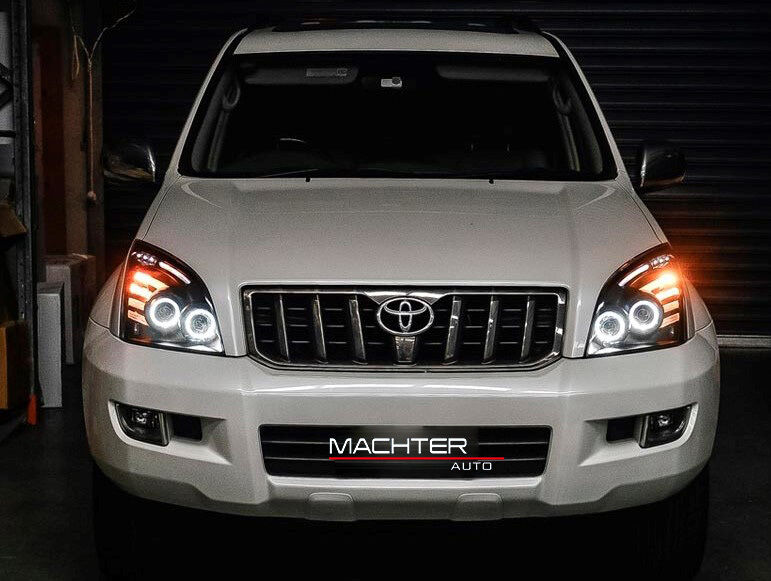 Smoke Angel Eye LED Headlights Fit For Toyota Prado 120 Series 02-09 Pair
