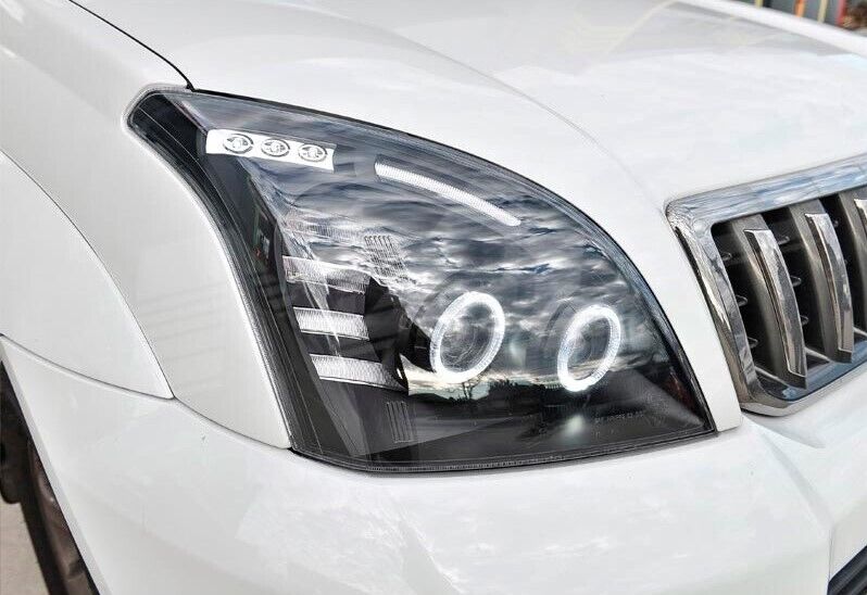 Smoke Angel Eye LED Headlights Fit For Toyota Prado 120 Series 02-09 Pair