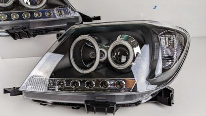 Black Ultra LED DRL Halo Projector Headlights Fit For Toyota Hilux VIGO SR5 2005-2010