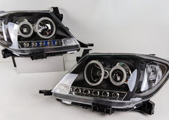 Black Ultra LED DRL Halo Projector Headlights Fit For Toyota Hilux VIGO SR5 2005-2010