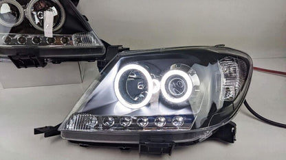Black Ultra LED DRL Halo Projector Headlights Fit For Toyota Hilux VIGO SR5 2005-2010