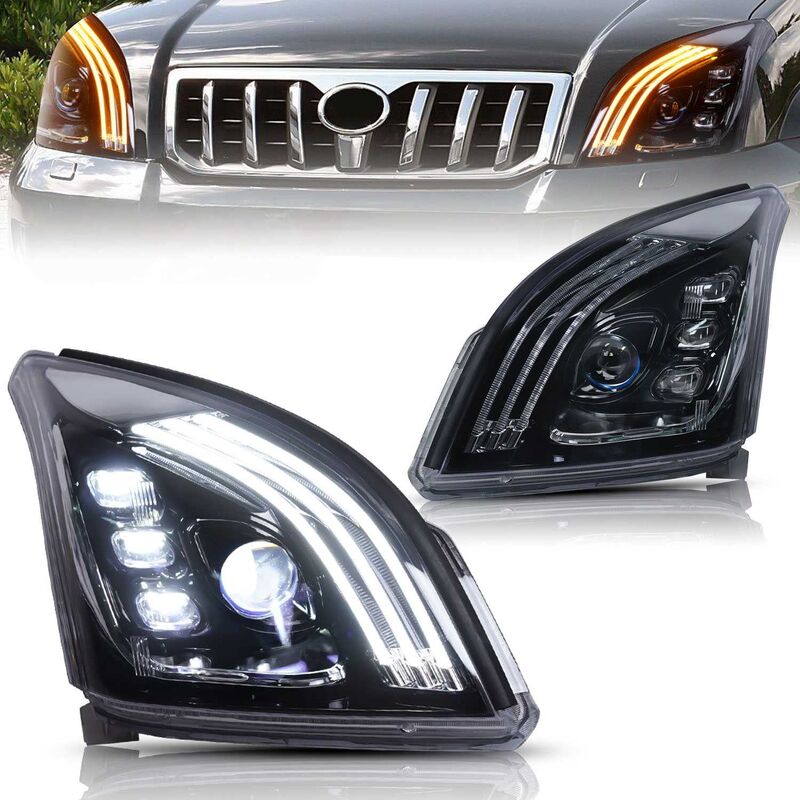 3D Demon Eye Full LED Sequential Blinker Headlights Fit For TOYOTA PRADO FJ120 2003-2009