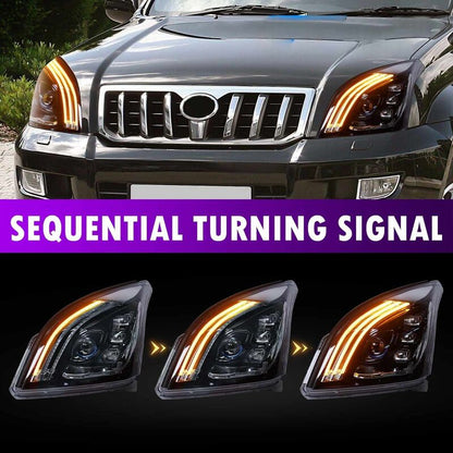 3D Demon Eye Full LED Sequential Blinker Headlights Fit For TOYOTA PRADO FJ120 2003-2009