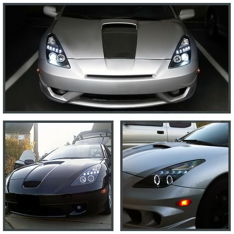 Black LED Angel-Eyes Projector Head Lights Fit For Toyota Celica SS2 1999-2005