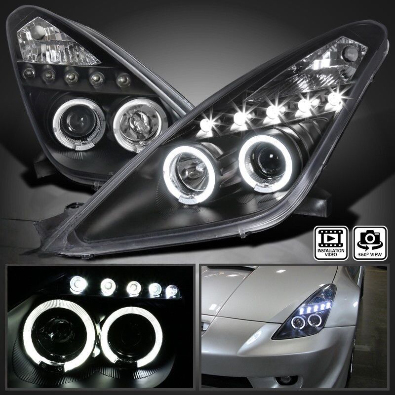 Black LED Angel-Eyes Projector Head Lights Fit For Toyota Celica SS2 1999-2005