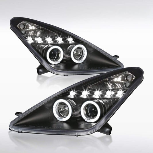 Black LED Angel-Eyes Projector Head Lights Fit For Toyota Celica SS2 1999-2005