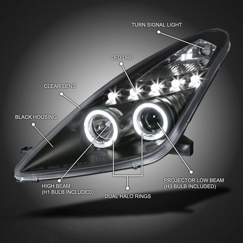 Black LED Angel-Eyes Projector Head Lights Fit For Toyota Celica SS2 1999-2005