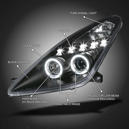 Black LED Angel-Eyes Projector Head Lights Fit For Toyota Celica SS2 1999-2005