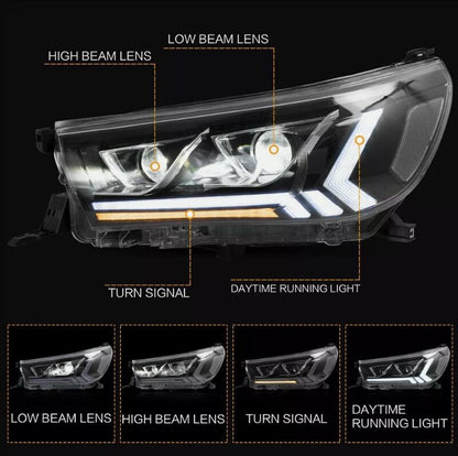 Black LED Projector Headlights Dynamic Indicators Fit For Toyota Hilux Revo 2015-2020