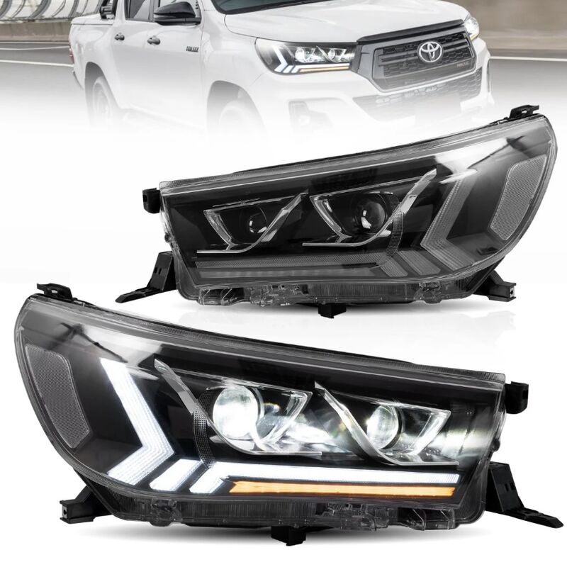 Black LED Projector Headlights Dynamic Indicators Fit For Toyota Hilux Revo 2015-2020