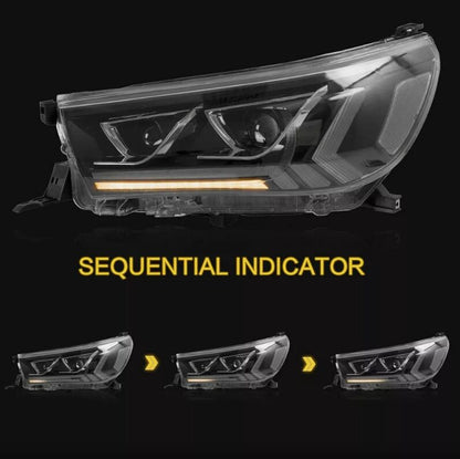 Black LED Projector Headlights Dynamic Indicators Fit For Toyota Hilux Revo 2015-2020