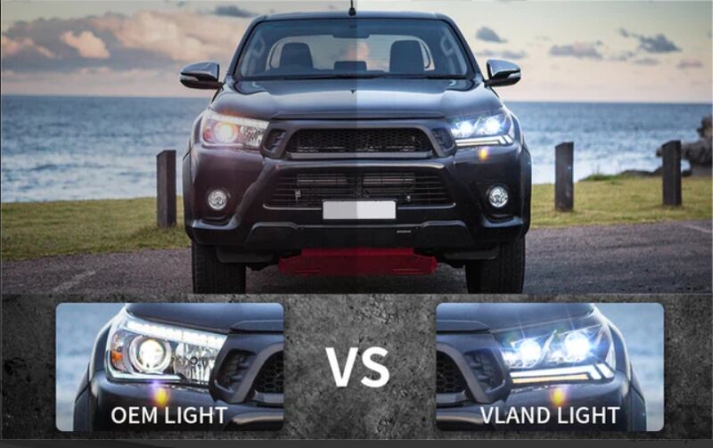 Black LED Projector Headlights Dynamic Indicators Fit For Toyota Hilux Revo 2015-2020