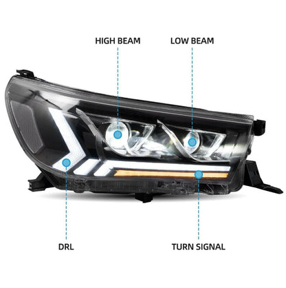 Black LED Projector Headlights Dynamic Indicators Fit For Toyota Hilux Revo 2015-2020