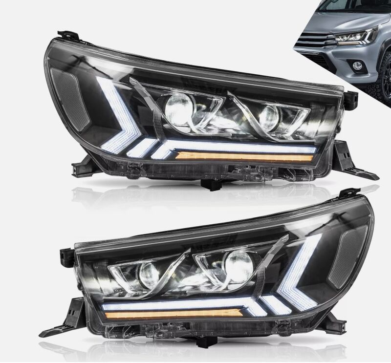 Black LED Projector Headlights Dynamic Indicators Fit For Toyota Hilux Revo 2015-2020