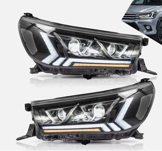 Black LED Projector Headlights Dynamic Indicators Fit For Toyota Hilux Revo 2015-2020
