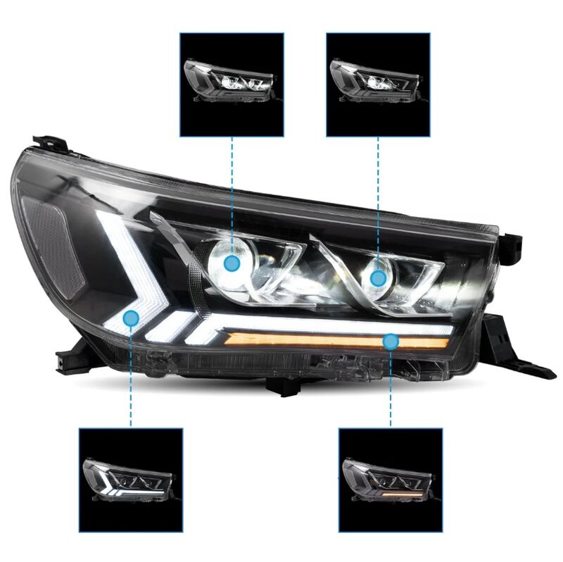 Black LED Projector Headlights Dynamic Indicators Fit For Toyota Hilux Revo 2015-2020