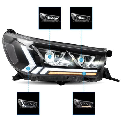Black LED Projector Headlights Dynamic Indicators Fit For Toyota Hilux Revo 2015-2020