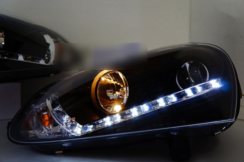 Black LED DRL Projector Headlights Fit For VW Golf V TDI GTI 2003-2008