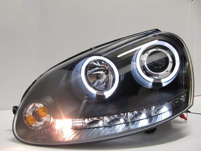 Black LED DRL Angel Eyes Projector Head Lights Fit For VW Golf V TDI GTI 2003-2008
